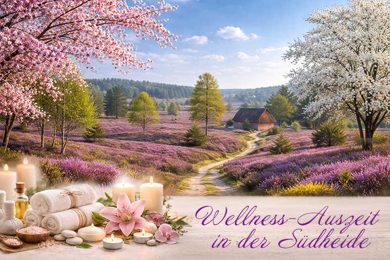 Wellness utensilien vor der Heidelandschaften